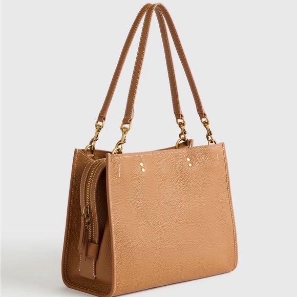 QUINCE Italian Leather Cognac Medium Convertible Satchel Bag - Picture 2 of 13